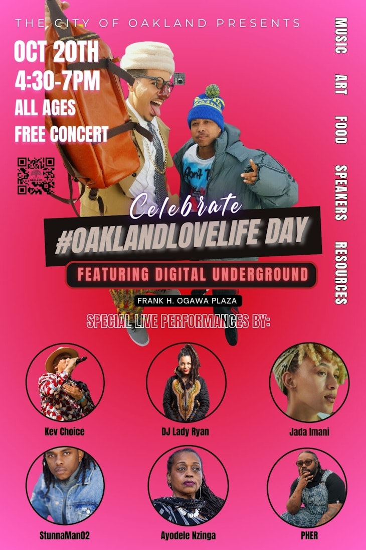 Flyer for Oakland Love Life Day featuring Digital Underground.
