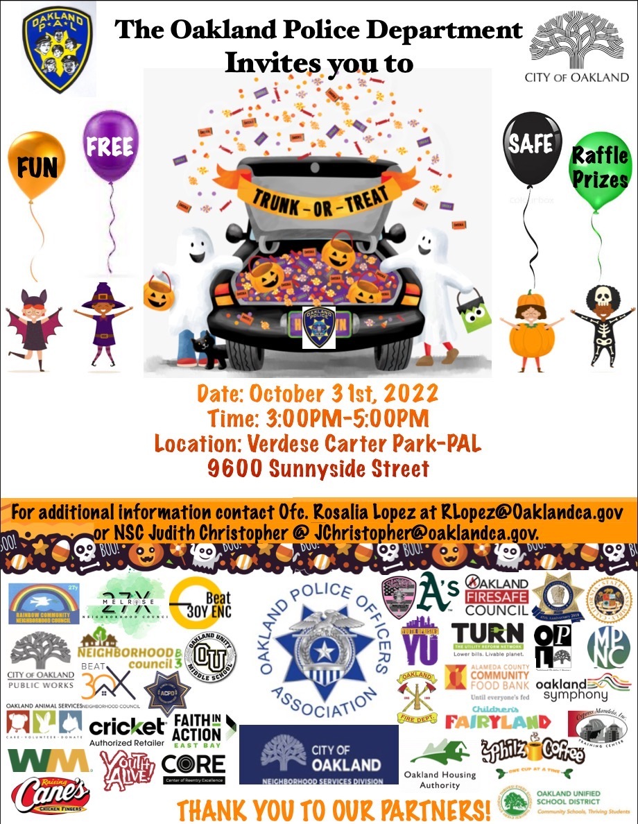 City of Oakland Trick or Treating Opportunity Trunk or Treat and…