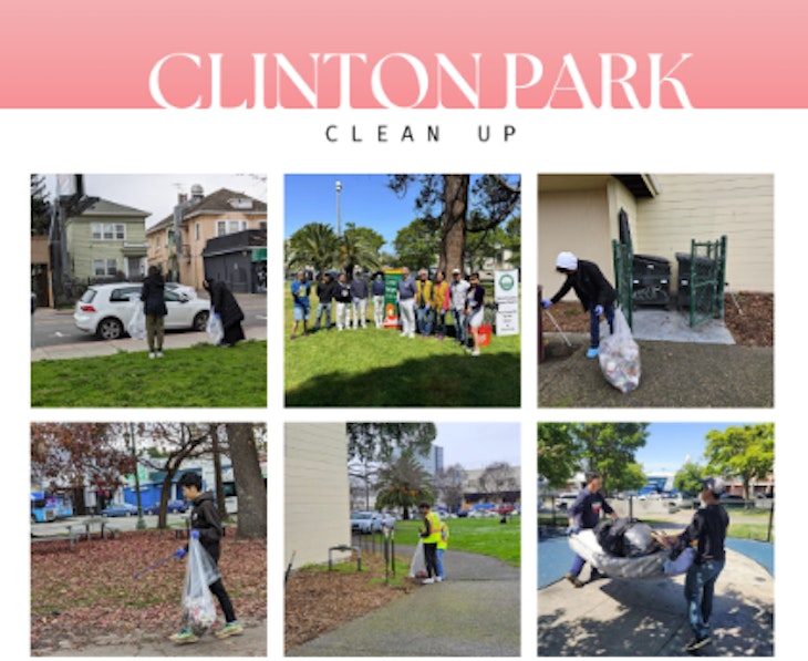 Volunteers cleaning park with vest and trash pickers