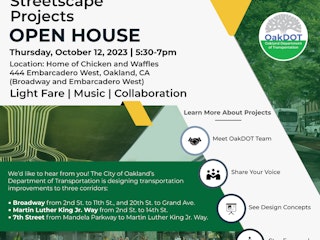 Screenshot of the Community Streetscape Open House flyer. The flyer contains details of event, including location and time. All of these details are also listed in the event details.