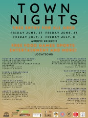 Town Nights Flyer showing locations across the city