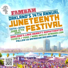 FamBam Junettenth Flyer wiht stylized picture of the Lake and people gathered
