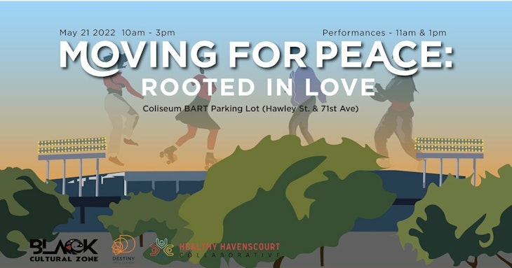 Moving 4 Peace Event Flyer with graphics of people roller skating and dancing