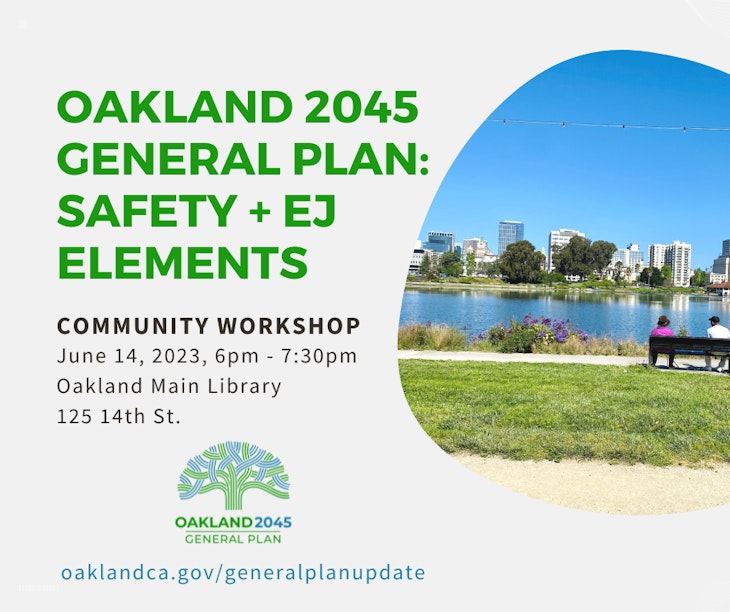 Workshop Flyer with green and black text + cut out photo of lake merritt