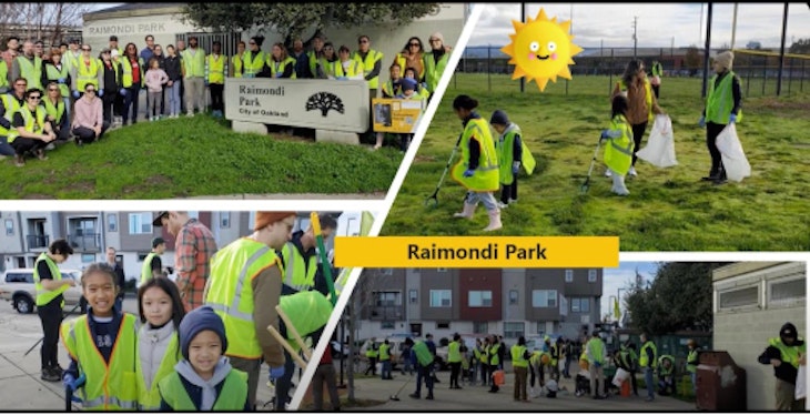 Wide range  of volunteer including  youth picking up trash