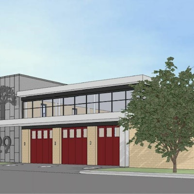 A 3D rendering of the design for the new Fire Station (View from 66th Ave. traveling west)