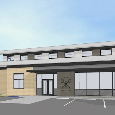 A 3D rendering of the design for the new Fire Station (View of the entrance to the Fire Station)