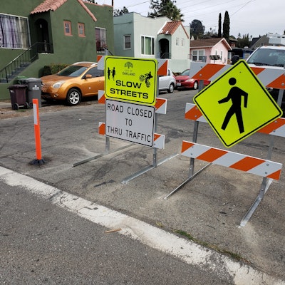 An image showing the Slow Streets soft closure barricades, used between April, 2020 and February, 2022