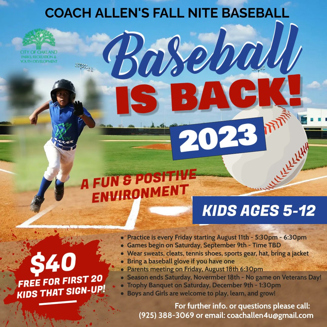 Flyer for youth baseball at Mosswood