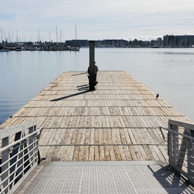 View of existing rowing dock facing the water.
