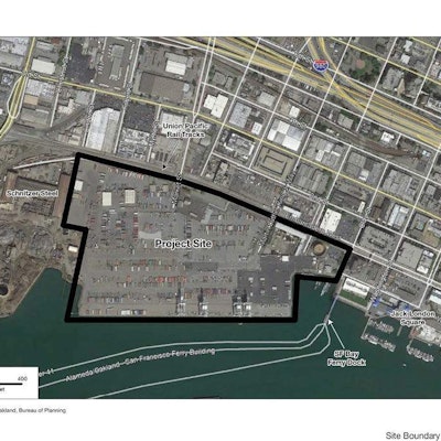 Oakland A's Waterfront Ballpark District map of project site boundary.