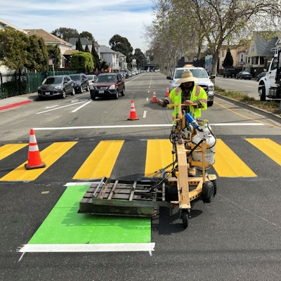 Installation of green thermoplastic pavement markings
