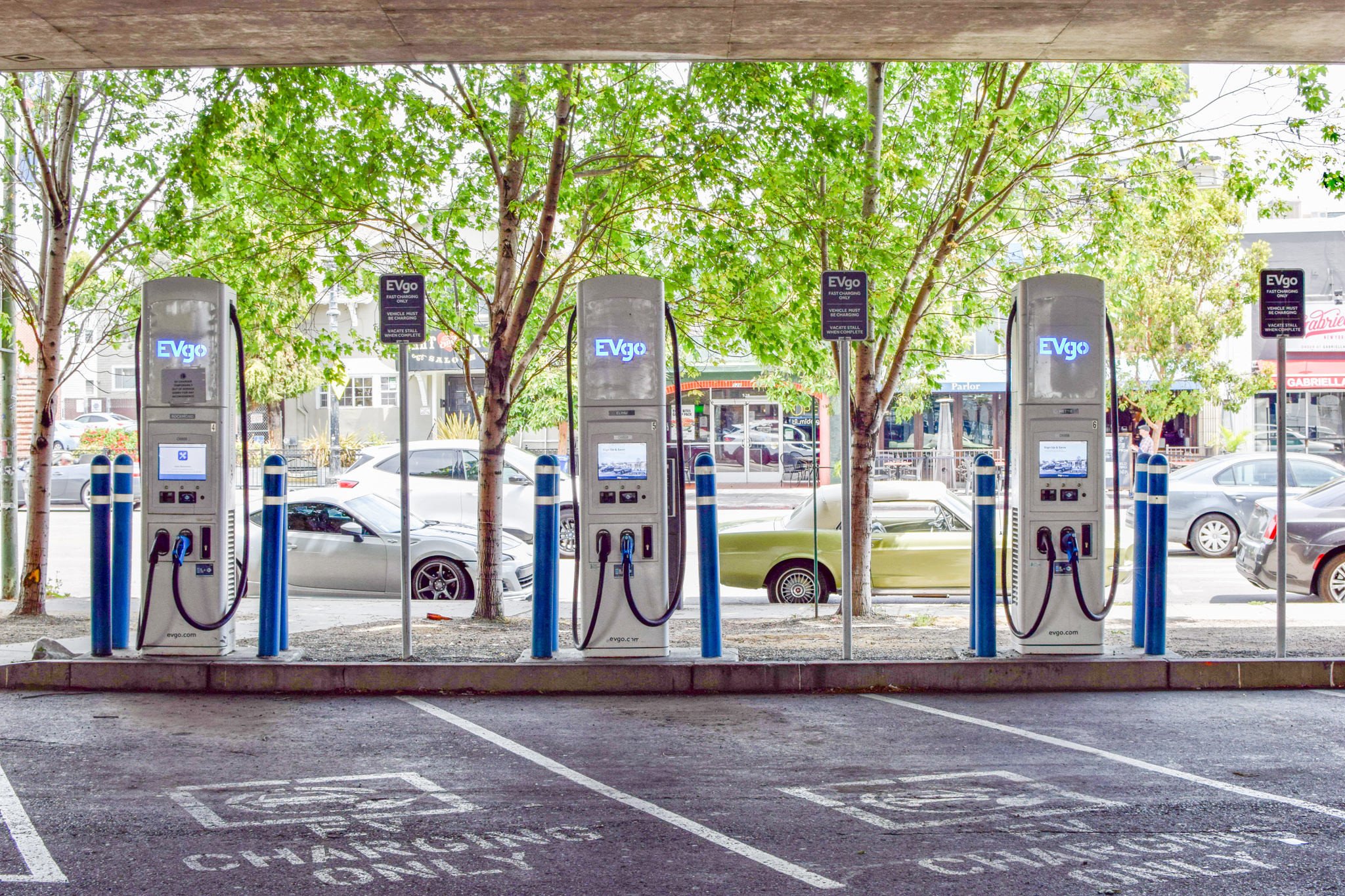 3 of the EV fast chargers at the Lake Park Lot