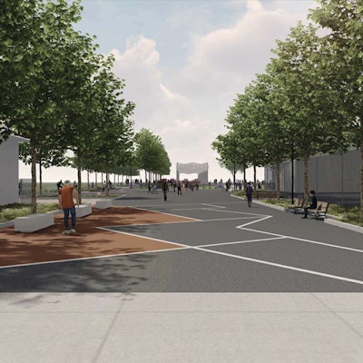 Rendering view of the entry promenade looking south