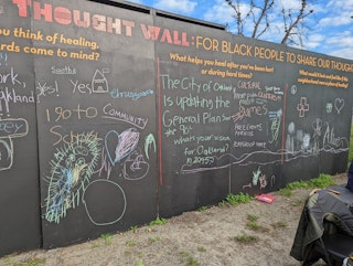 General Plan question written on chalkboard on the Black Thought Wall at Akoma Market
