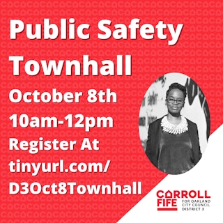 Event flier saying Public Safety Townhall October 8th 10am-12pm