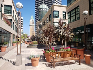 Photo of downtown Oakland City Center Plaza. Courtesy Aaron Lehmer-Chang.