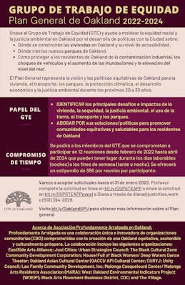 Grupo de Trabajo de Equidad, Plan General de Oakland 2022-2024