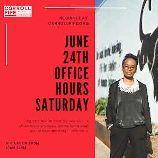 Event flier listing June 24th Office Hours from 10-12pm, virtually oon Zoom