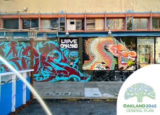 Mural of Chinese Dragon, next to dragon is text that reads "Love Oakland"