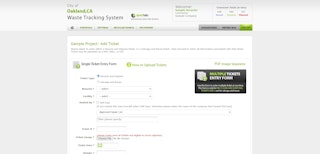 Image of the Ticket Upload page of the online Green Halo construction database tool.