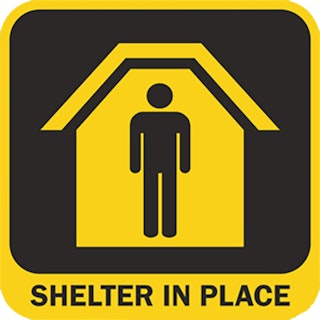 Shelter in Place graphic with stick figure shown in house image