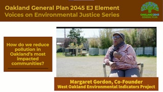 Screenshot of Ms. Margaret Gordon discussing how to reduce pollution in Oakland's most impacted communities